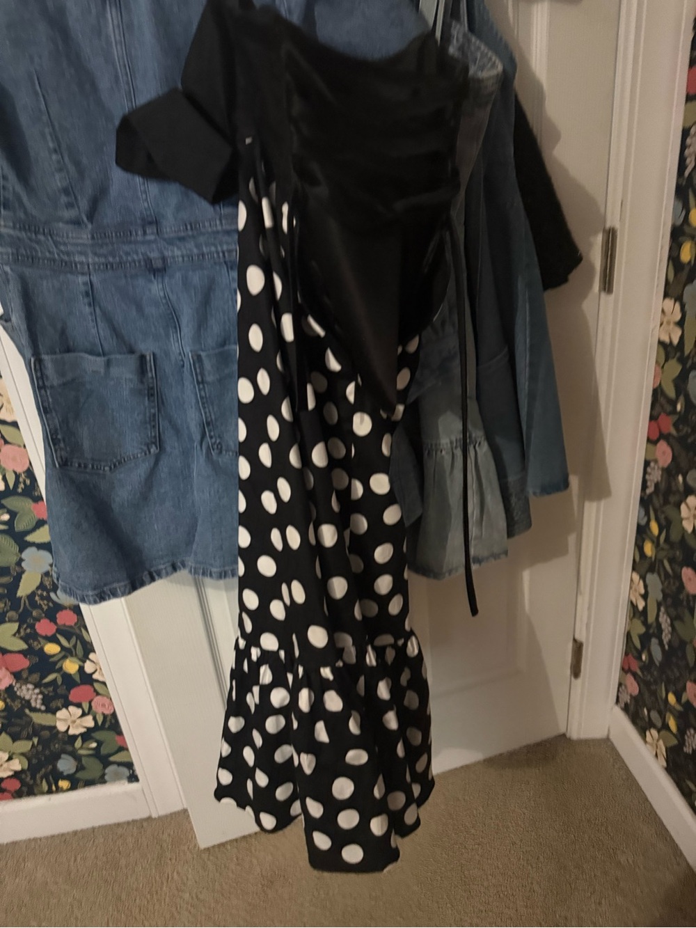 Anthropologie Black and White Polka Dot Midi Slip Dress